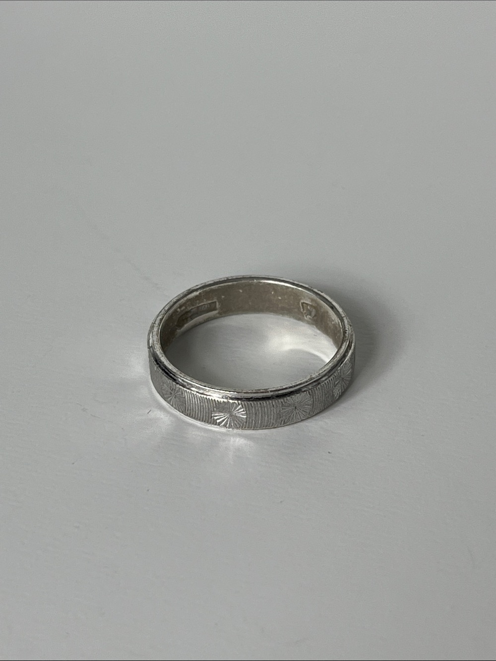 Engraved Sterling Silver Patterned Band - Silver